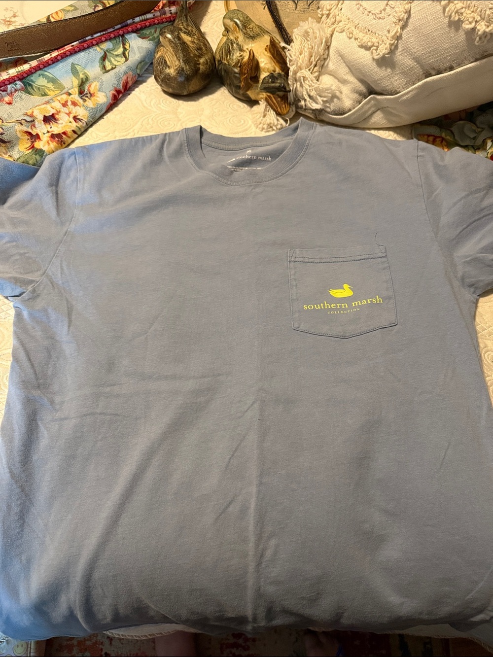 Southern Marsh Light Blue Short Sleeve Pocket Tee with Yellow Logo